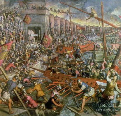 Le siège de Constantinople en 1204 par les croisés latins: une entreprise militaire audacieuse qui marque la fin de l’Empire byzantin et le début d’une nouvelle ère pour la région.